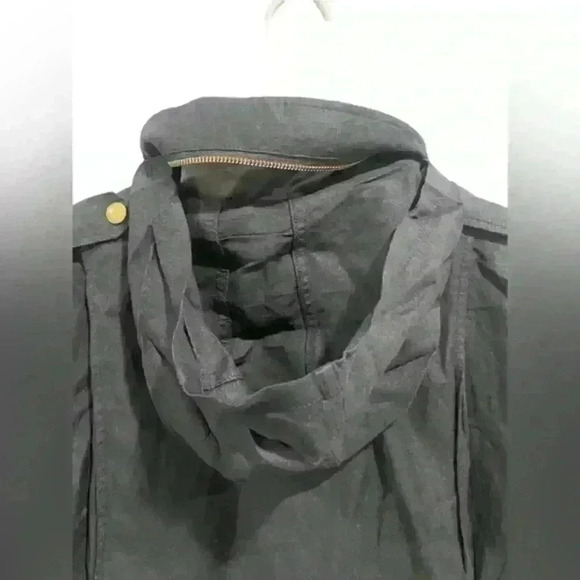 LL Bean Jacket Womens XS Black Chore Coat Linen Rayon Blend Hide Away Hood - Picture 10 of 13